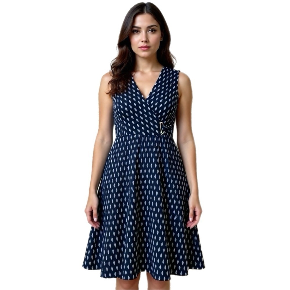 Ivanka Trump Navy White Faux Wrap VNeck Dress Size XS - Small Stretchy
